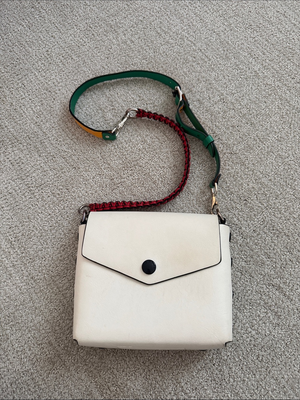 rag & bone Cream Crossbody with Green and Red Strap
